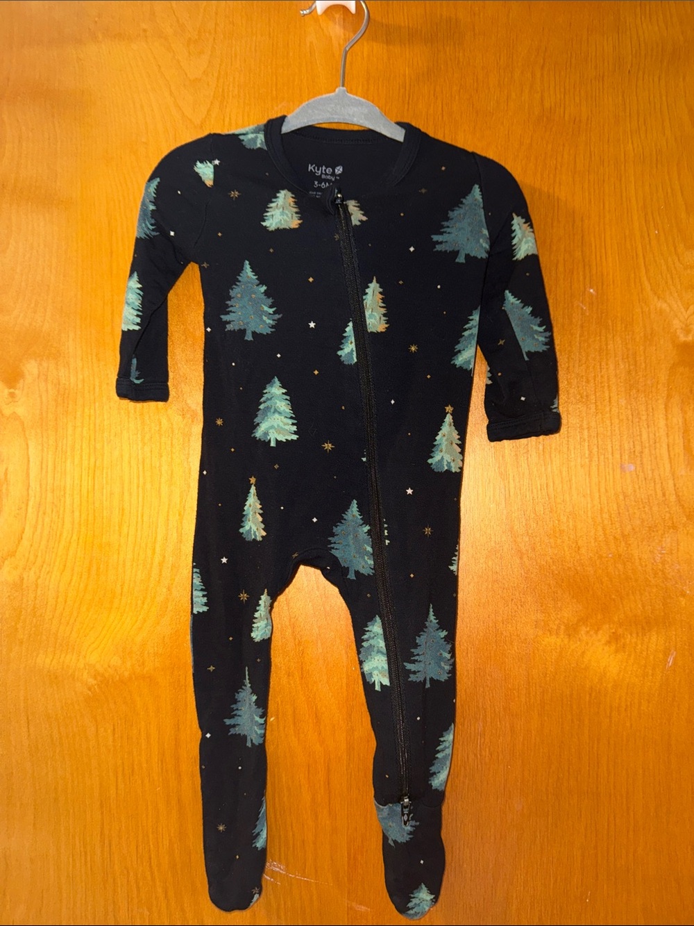 Kyte BABY Black Footed One-Piece with Green Tree Print